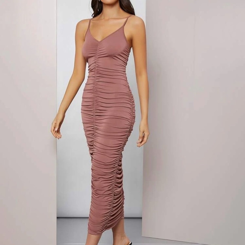 Pink spaghetti strap long dress